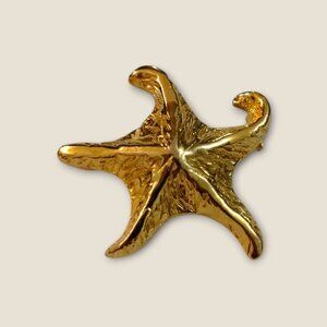 Gold-Tone Starfish Brooch Pin 1.25 Inches Signed M Jent Vintage Coastal Jewelry